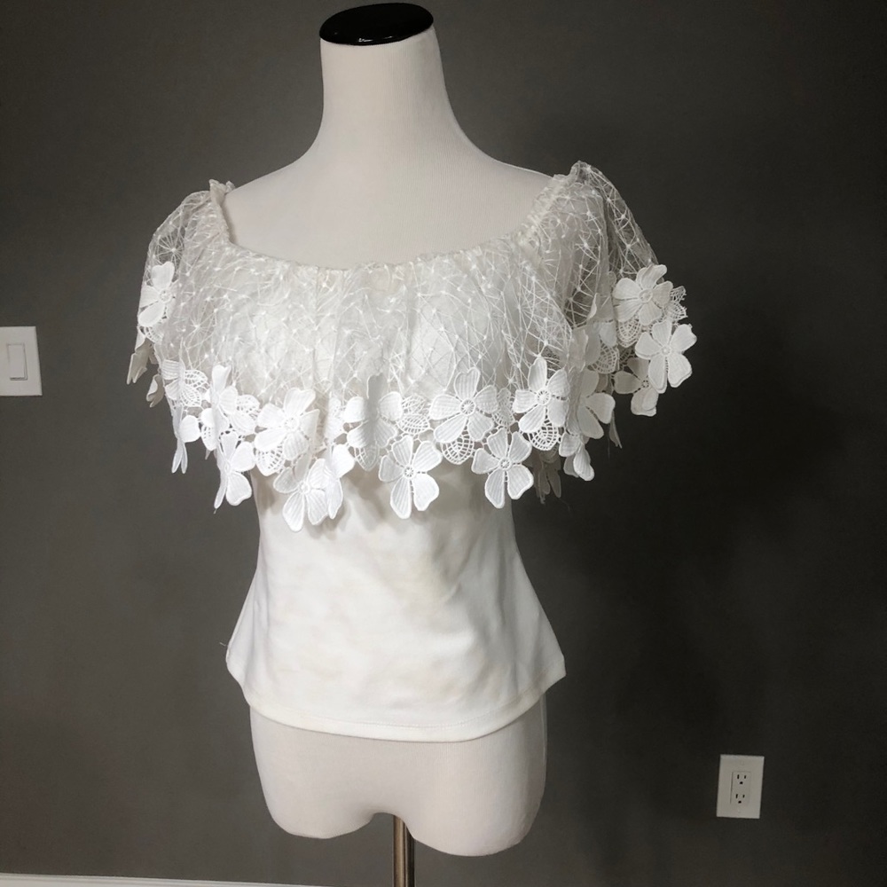 White off shoulder lace ruffle top